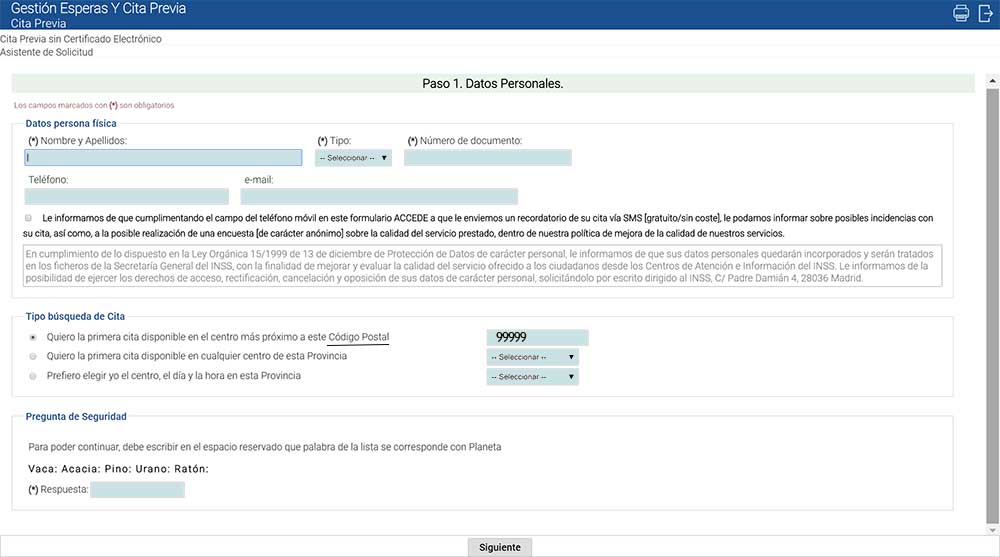 Cita previa Seguridad Social